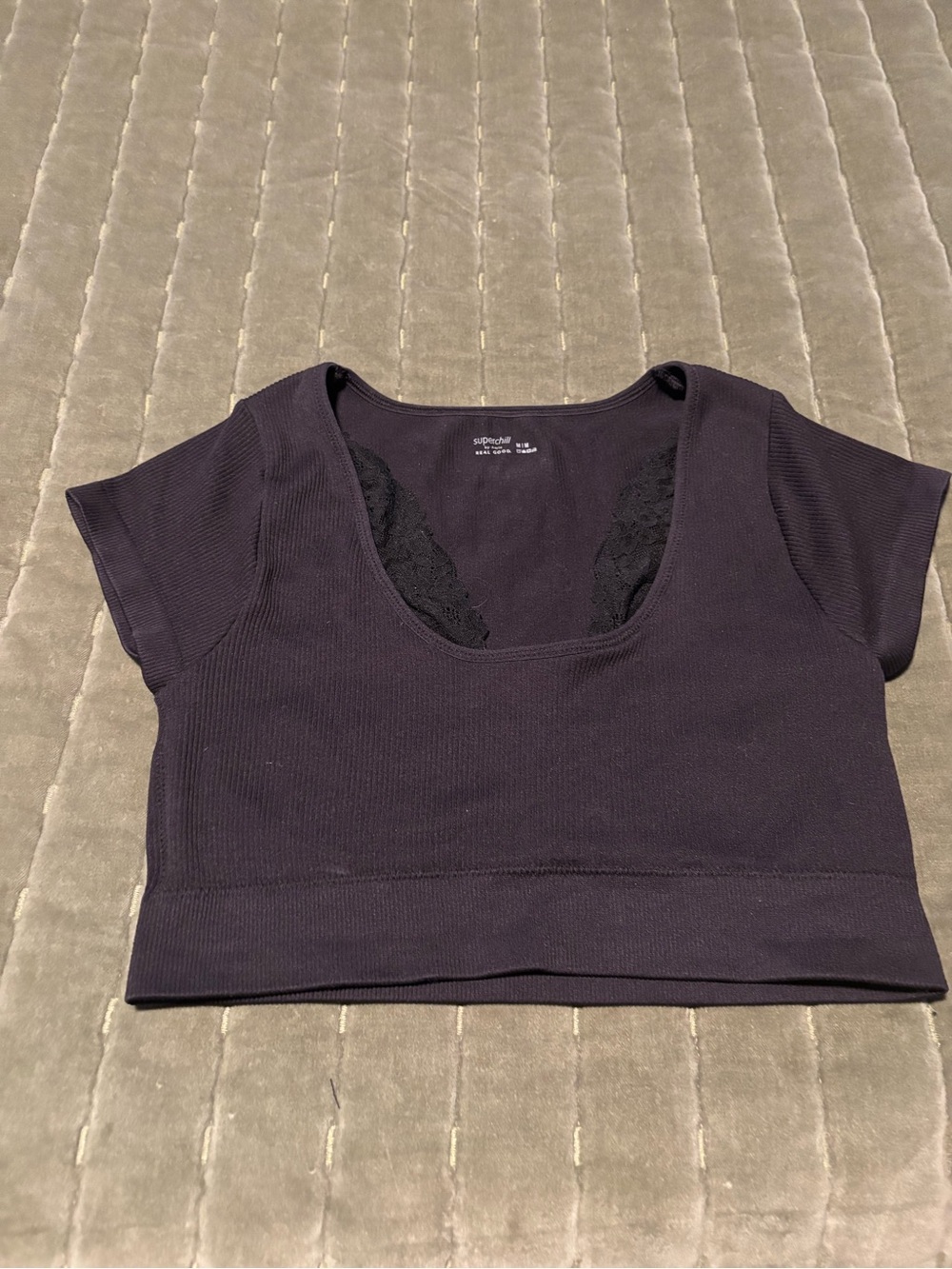 aerie Black Ribbed Scoop Neck Crop Top